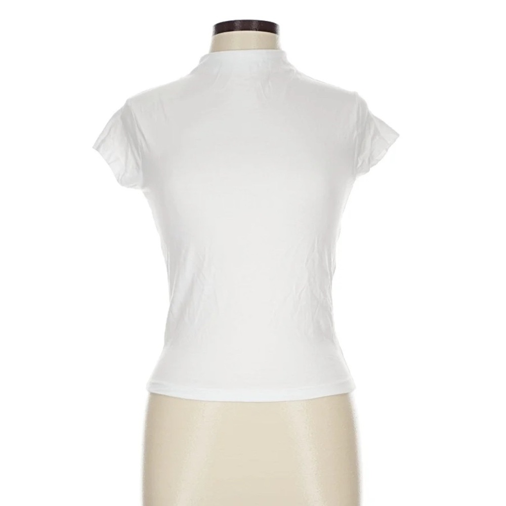 Zara White Mock Neck Short Sleeve Tee